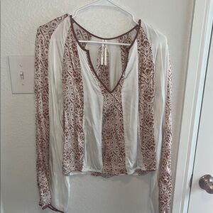 Anthropologie Brown and Cream Patterned Blouse